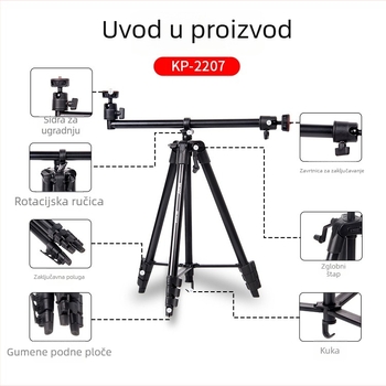 KP-2207 stativ za mobitel, 3D PTZ, aluminijska legura, 4 čvora, ploča brzog otpuštanja, nosivost 2 kg