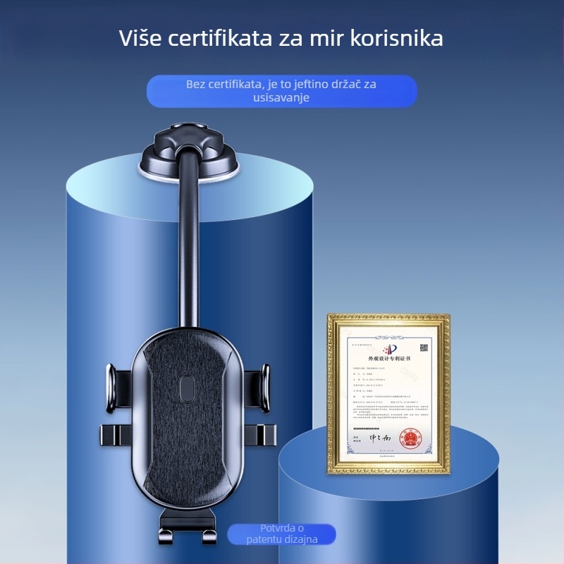 Držač za telefon za središnju konzolu automobila s usisnom čašicom, fleksibilnim crijevom i rotirajućim spojem — Double Chi; za navigaciju tijekom vožnje i hands-free pozive; prilagodljiv