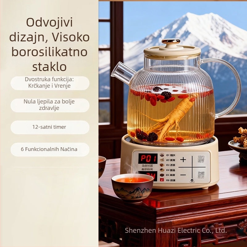 Hy-01 čajnik za zdravlje, staklena konstrukcija od borosilikata, konstantna temperatura, odvojivi gornji poklopac, 1,5–2 l, 220 V, 400–500 W, za 4–5 porcija