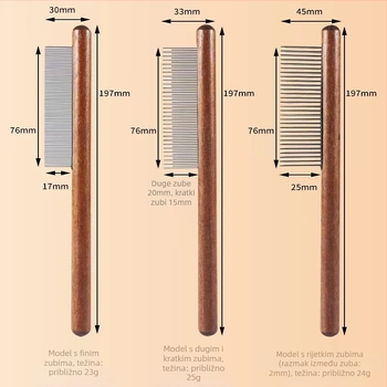 Četka za njegu mačaka, drvena, s gusto raspoređenim zubima, za dugodlake mačke, raščepljuje zapetljane čvorove i uklanja labavu dlaku