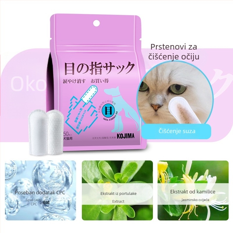 KOJIMA Vlažne maramice za prste za njegu očiju, ušiju i zuba mačaka — 48 komada