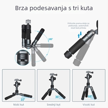 Sirui Am-TT50 DSLR stolni tripod s kugličnom glavom, aluminijska legura, ploča brzog otpuštanja, nosivost 6–10 kg, težina 1 kg