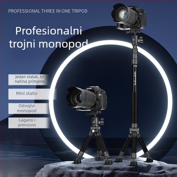 Light Age Q116 aluminijski stativ s kugličnom glavom, 4 segmenta, nosivost 2–5 kg, 3-u-1: za pod, stol i selfie