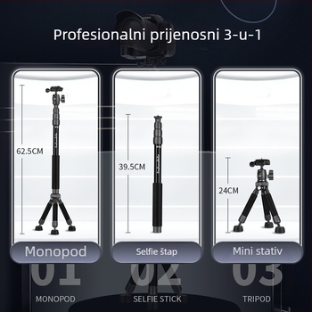 Light Age Q116 aluminijski stativ s kugličnom glavom, 4 segmenta, nosivost 2–5 kg, 3-u-1: za pod, stol i selfie