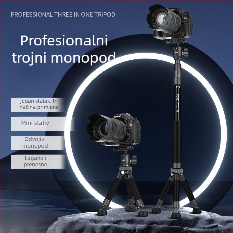 Light Age Q116 aluminijski stativ s kugličnom glavom, 4 segmenta, nosivost 2–5 kg, 3-u-1: za pod, stol i selfie