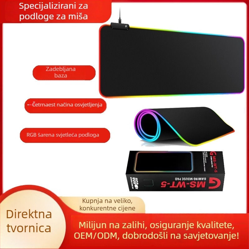RGB gaming podloga za miš s LED osvjetljenjem, gumasta protuklizna površina, velika veličina