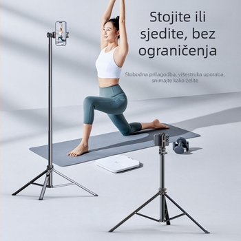 Podni stativ za telefon i kameru, prijenosno vanjsko fotografiranje, radna visina 1,8 m, promjer cijevi 25 mm, 5 sekcija, aluminij/ABS, nosivost 2–4 kg