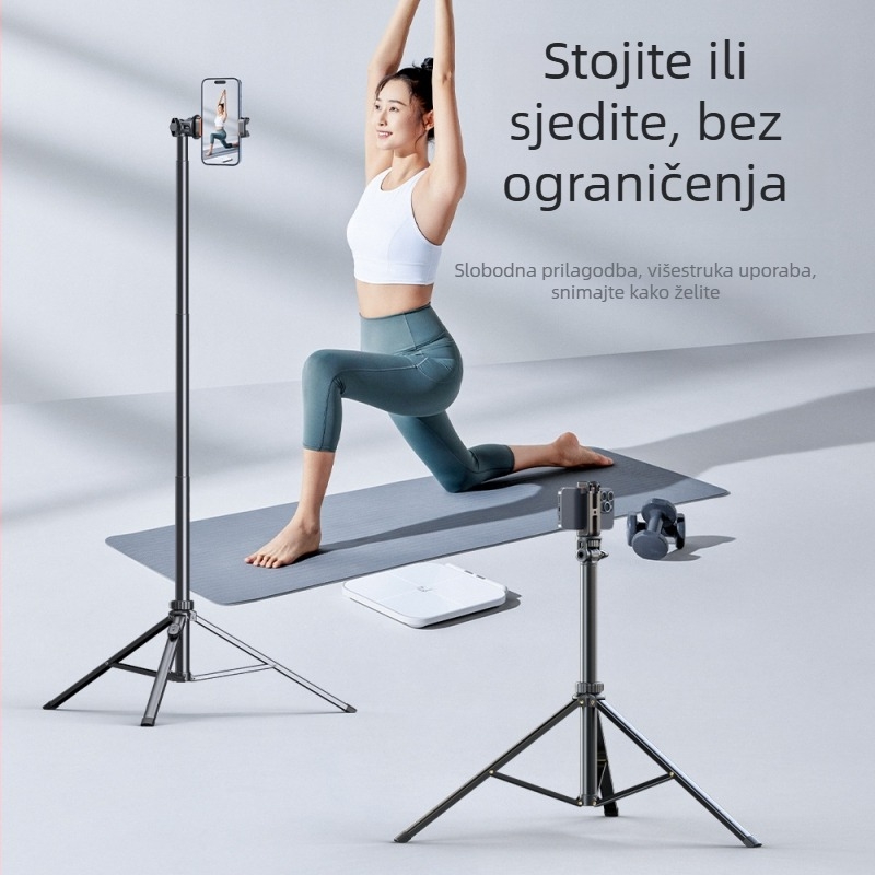 Podni stativ za telefon i kameru, prijenosno vanjsko fotografiranje, radna visina 1,8 m, promjer cijevi 25 mm, 5 sekcija, aluminij/ABS, nosivost 2–4 kg