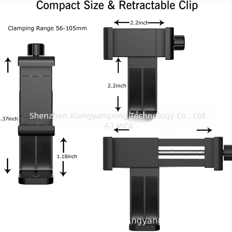 Držač za telefon s klipom i stativom s 360° vertikalnom rotacijom, PTZ adapter, držač za selfie; plastična konstrukcija; nosivost 3 kg; predstavljen 2019