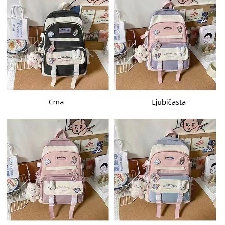Školski ruksak za djevojčice, kontrastne boje, Mori stil, korejskog inspiracije, velika zapremina, najlonski ruksak s dvostrukim naramenicama