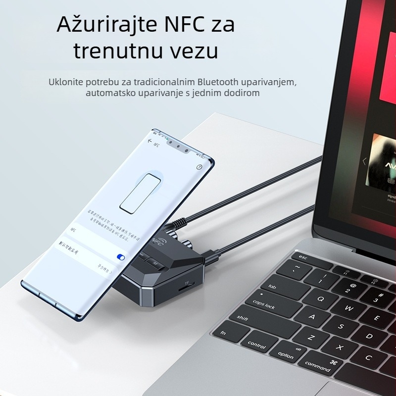 Auto NFC Bluetooth glazbeni prijemnik — Bluetooth 5.3, reprodukcija glazbe USB/TF karticom, Hands-Free, izlaz zvuka, kabel duljine 50 cm