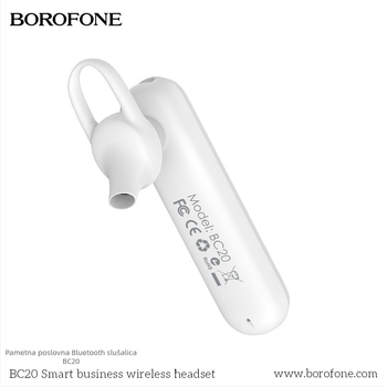 BOROFONE BC20 Bežični Bluetooth auto headset, jednostrani dizajn, USB punjenje, Bluetooth 4.1, domet 10 m, trajanje baterije 4–8 h