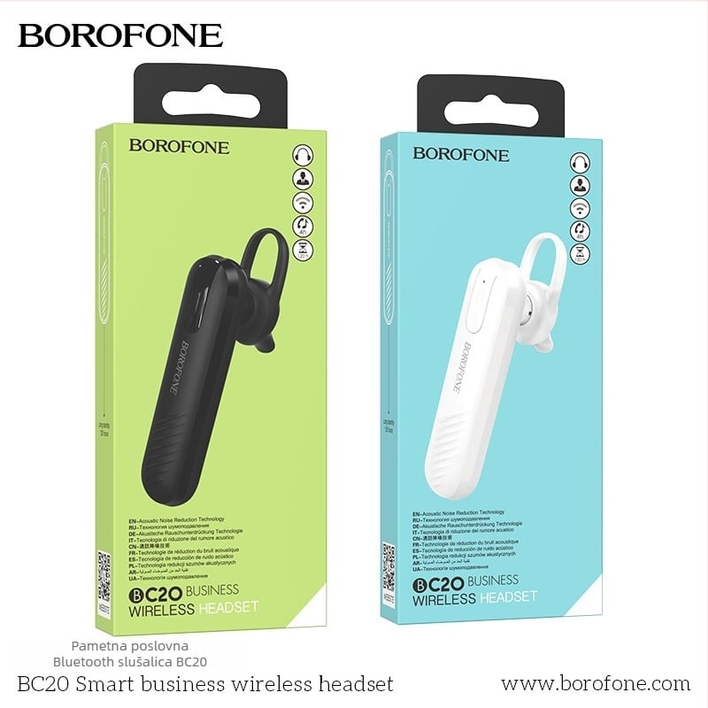 BOROFONE BC20 Bežični Bluetooth auto headset, jednostrani dizajn, USB punjenje, Bluetooth 4.1, domet 10 m, trajanje baterije 4–8 h