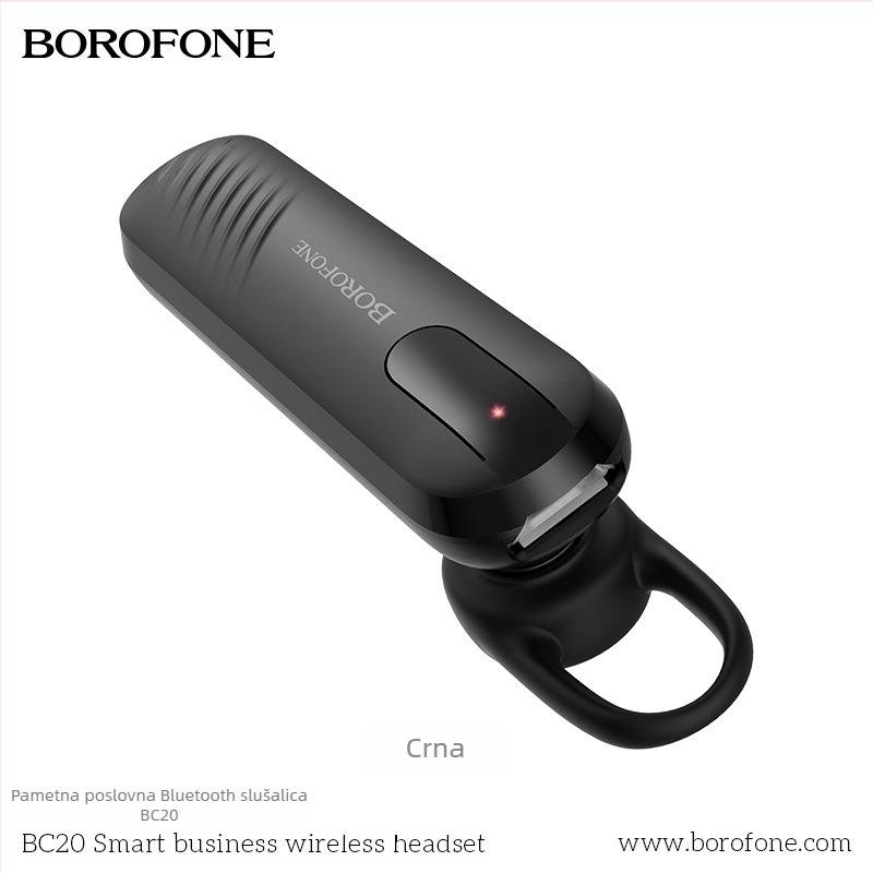 BOROFONE BC20 Bežični Bluetooth auto headset, jednostrani dizajn, USB punjenje, Bluetooth 4.1, domet 10 m, trajanje baterije 4–8 h