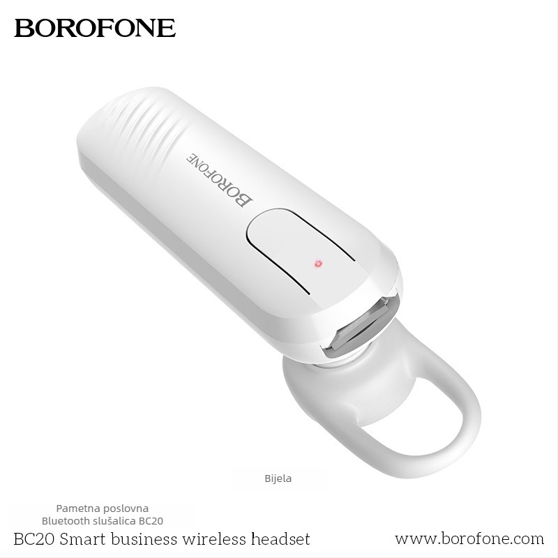 BOROFONE BC20 Bežični Bluetooth auto headset, jednostrani dizajn, USB punjenje, Bluetooth 4.1, domet 10 m, trajanje baterije 4–8 h