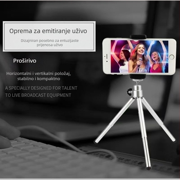 Stolni dvodijelni aluminijski stativ s kugličnom glavom, za telefone, kamere i mini projektore, prijenosni