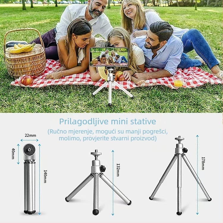 Stolni dvodijelni aluminijski stativ s kugličnom glavom, za telefone, kamere i mini projektore, prijenosni