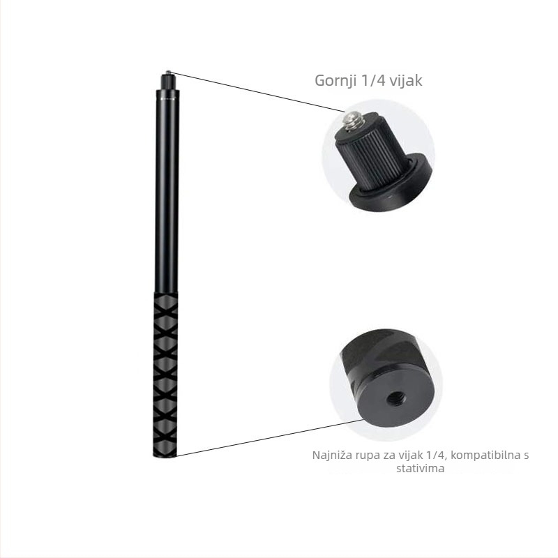 Teleskopska šipka za selfie za akcijske kamere – aluminijska legura; model QJ001; kompatibilno s 360insta, DJI Action, GoPro9/10/11; okretna drška za snimanje; moguć ispis loga