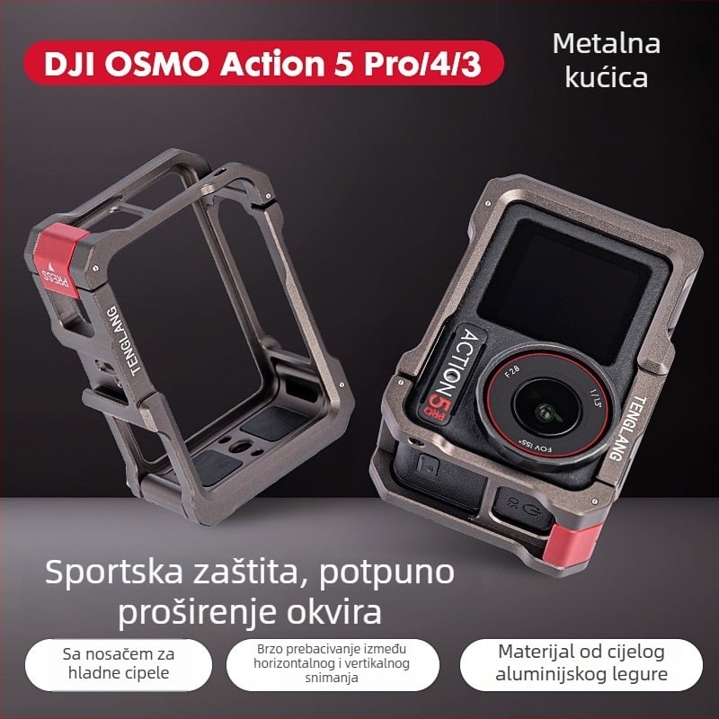 TENGLANG TL-A1 Metalni zaštitni okvir za DJI Osmo Action 5 Pro/4/3 – aluminijska legura, nehrđajući čelik i silikon