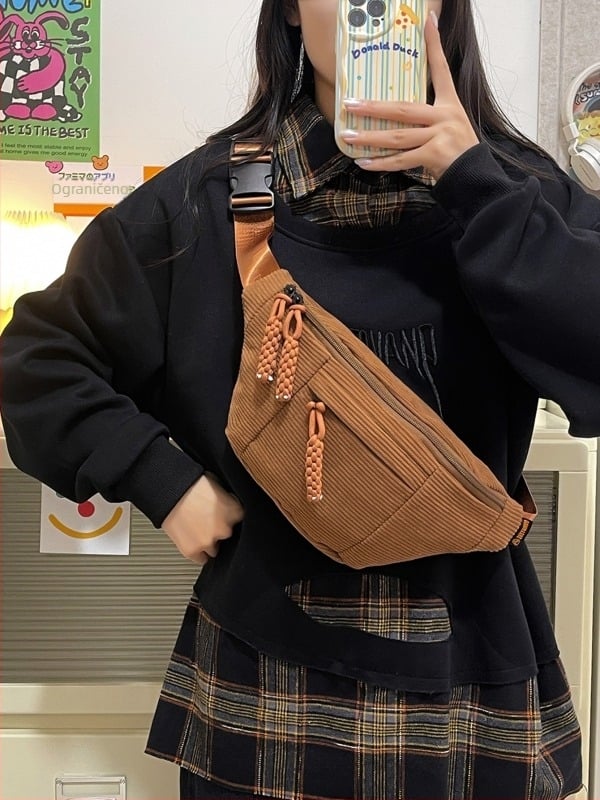 Torba za telefon na pojas, minimalistički japanski stil, unisex, lagana corduroy crossbody torba