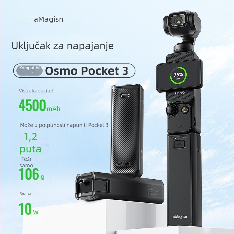 Punjač drške za DJI Osmo Pocket 3, kompatibilan s Pocket 3, uključuje kabel za podatke