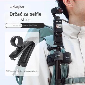 Amagisn Držač za selfie štap — Brzo otpuštanje, ABS + silikonski gel, kompatibilan s Insta360, DJI, GoPro; Uključuje gumene prstene