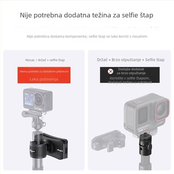 Amagisn Držač za selfie štap — Brzo otpuštanje, ABS + silikonski gel, kompatibilan s Insta360, DJI, GoPro; Uključuje gumene prstene