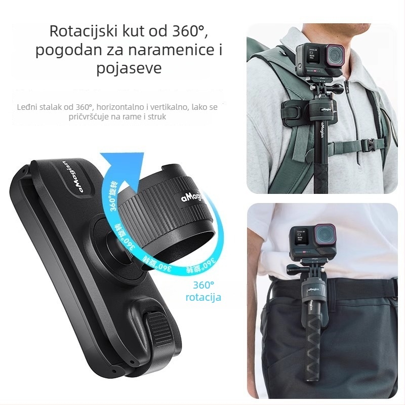 Amagisn Držač za selfie štap — Brzo otpuštanje, ABS + silikonski gel, kompatibilan s Insta360, DJI, GoPro; Uključuje gumene prstene