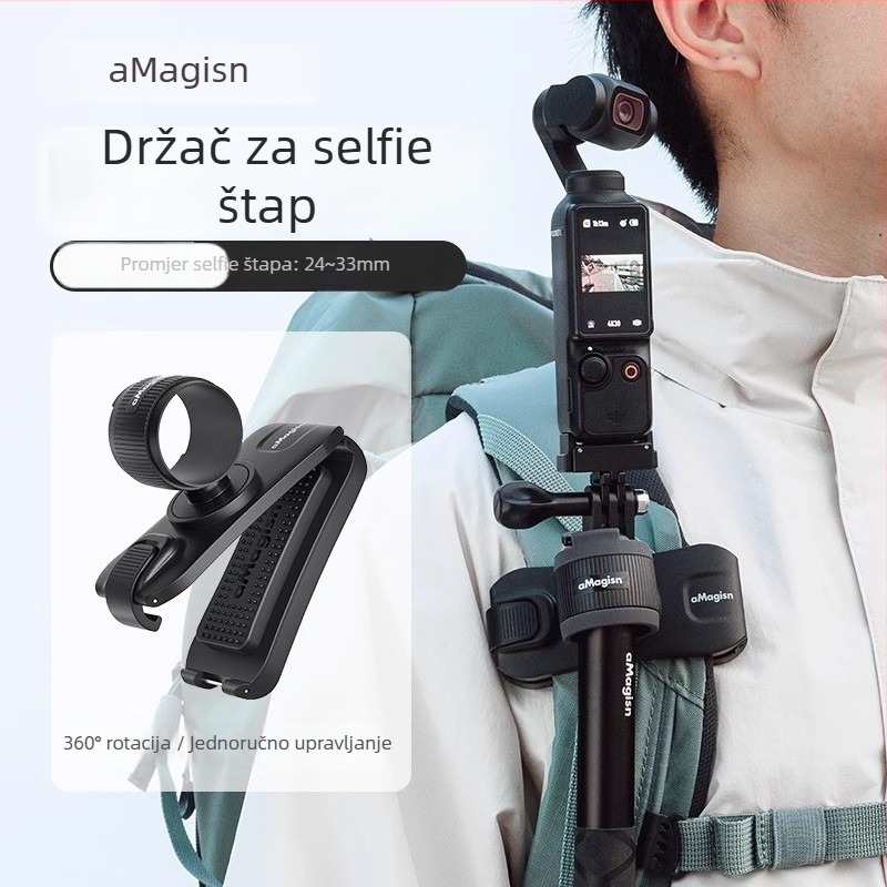 Amagisn Držač za selfie štap — Brzo otpuštanje, ABS + silikonski gel, kompatibilan s Insta360, DJI, GoPro; Uključuje gumene prstene