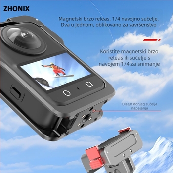 Aluminijski zaštitni okvir za DJI Osmo 360 panoramsku akcijsku kameru s magnetnim kontaktima za napajanje
