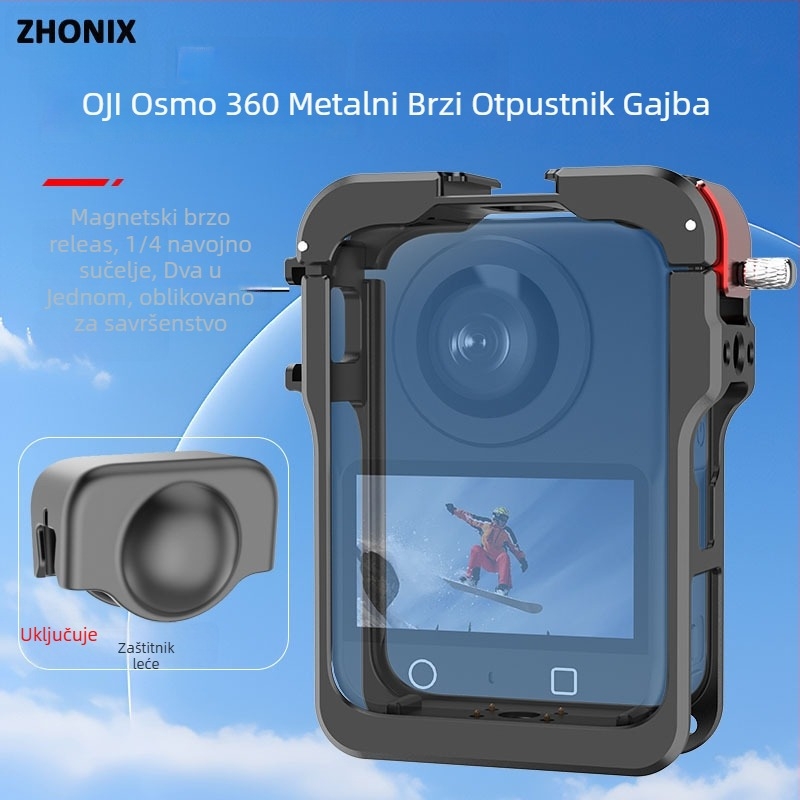 Aluminijski zaštitni okvir za DJI Osmo 360 panoramsku akcijsku kameru s magnetnim kontaktima za napajanje