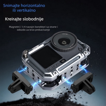 Aluminijski zaštitni okvir za Osmo Action 6, dizajn zajčje klijetke s dvostrukim otvaranjem, model AC-001, uključuje: 1× zajčja klijetka