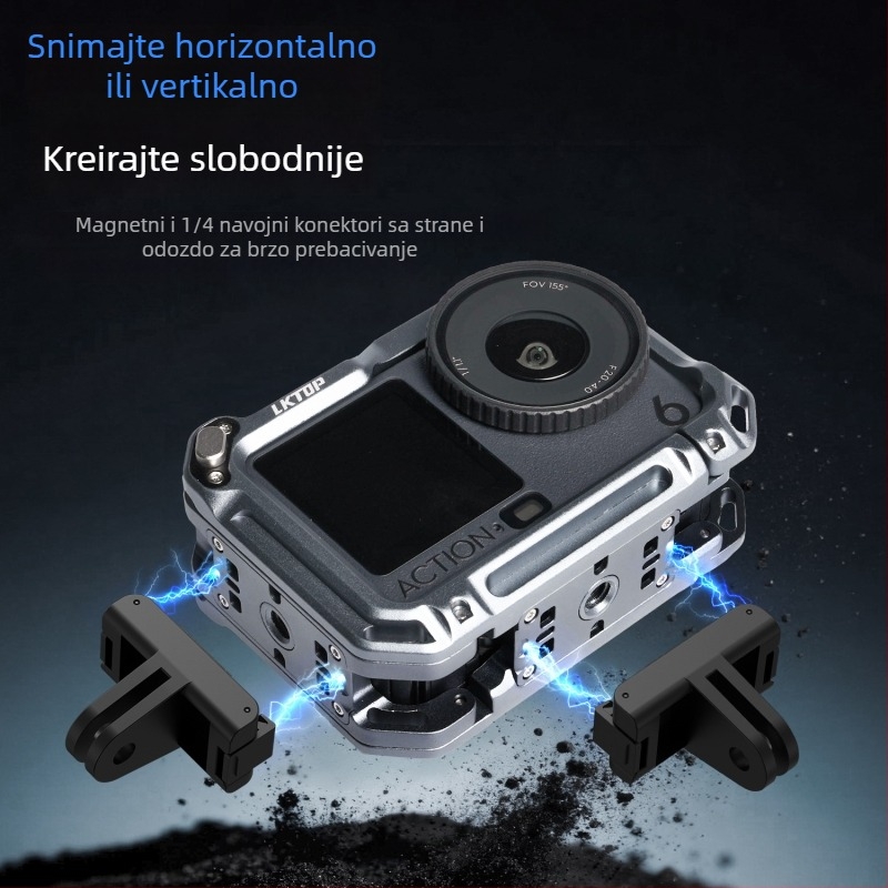 Aluminijski zaštitni okvir za Osmo Action 6, dizajn zajčje klijetke s dvostrukim otvaranjem, model AC-001, uključuje: 1× zajčja klijetka