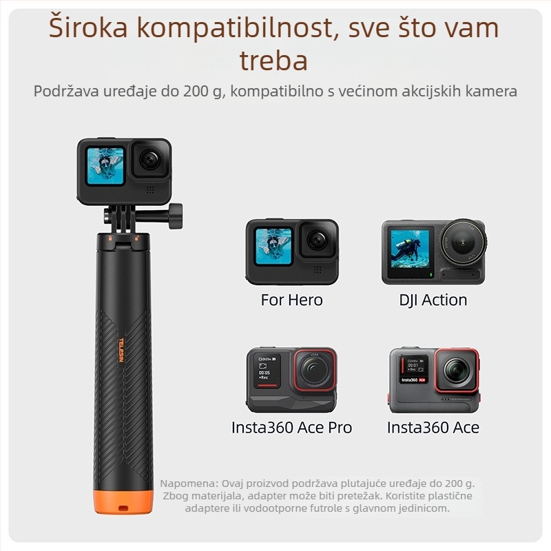 TELESIN plutajući selfie tripod za sportske kamere, model S1-tss-02, materijal plastika + aluminijska legura