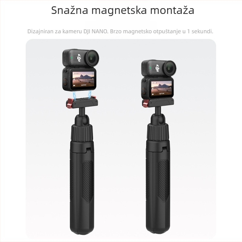 Mini selfie štap s magnetnim brzim oslobađanjem — kompatibilan s Action6/Nano; materijali: PC, aluminijska legura, silikon