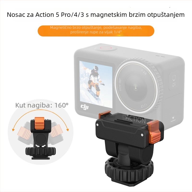 AC-36 Magnetna baza gimbala s magnetskim brzim otpuštanjem za DJI Action 3/4/5 Pro; materijal: plastika + aluminijska legura; kompatibilno s Action 5/4/3; uključuje plastičnu bazu gimbala s brzim otpuštanjem i kutiju; tiskanje logotipa podržano.