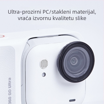 Zaštitnik objektiva za Insta360 GO Ultra; Materijal: staklo i plastika; Kompatibilan s Insta360 GO Ultra; Prilagodljiv logotip; Uključuje okrugli vijak i bazu