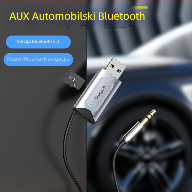 Y1Pro automobilni Bluetooth prijemnik s Bluetoothom 5.2, 3,5 mm audio priključak, MP3 reprodukcija preko USB-a, napajanje 5V
