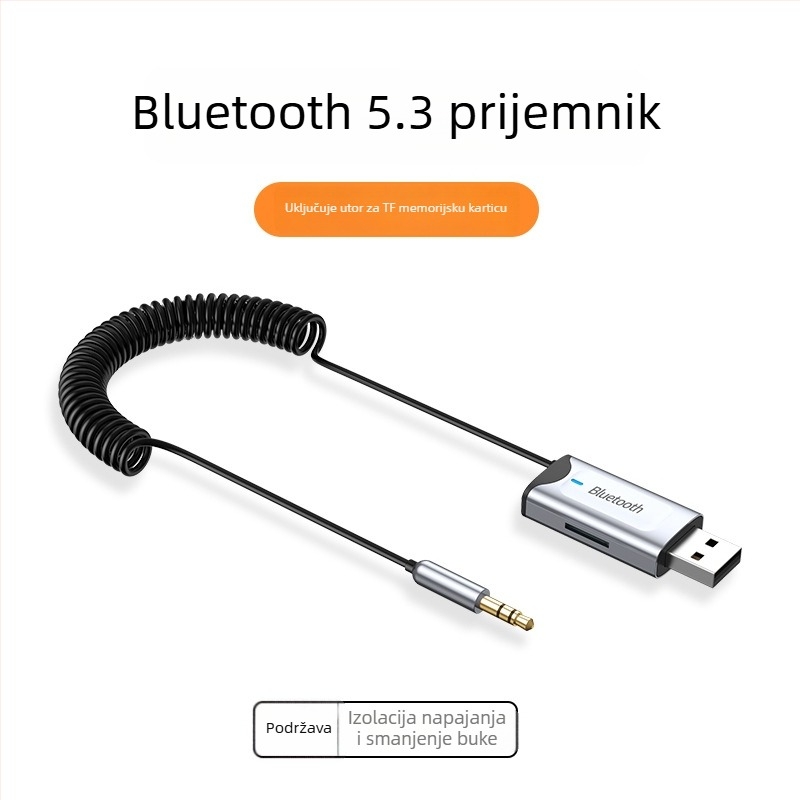 Y1Pro automobilni Bluetooth prijemnik s Bluetoothom 5.2, 3,5 mm audio priključak, MP3 reprodukcija preko USB-a, napajanje 5V