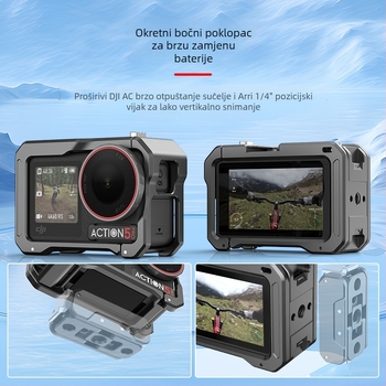 Hepail AC70 aluminijski okvir za kameru DJI Action 5 Pro/4/3 – okvir od aluminijske legure s dvostrukim hladnim cipelama za horizontalno i vertikalno snimanje