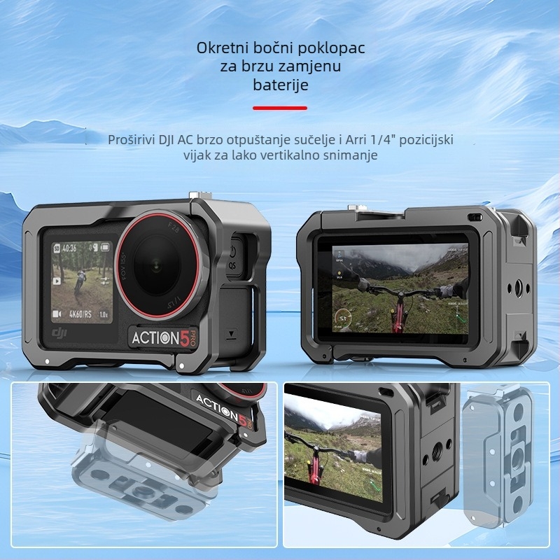 Hepail AC70 aluminijski okvir za kameru DJI Action 5 Pro/4/3 – okvir od aluminijske legure s dvostrukim hladnim cipelama za horizontalno i vertikalno snimanje