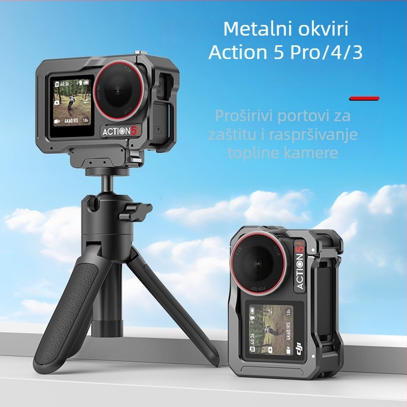 Hepail AC70 aluminijski okvir za kameru DJI Action 5 Pro/4/3 – okvir od aluminijske legure s dvostrukim hladnim cipelama za horizontalno i vertikalno snimanje