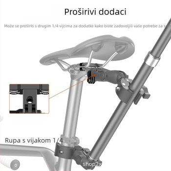 Wesport AL60 CNC aluminijski biciklistički nosač za action kamere — kompatibilan s GoPro, DJI, Xiaoyi, Insta360; laserski graviran logo; paket uključuje klip za sjedalo, adapter i T-vijce