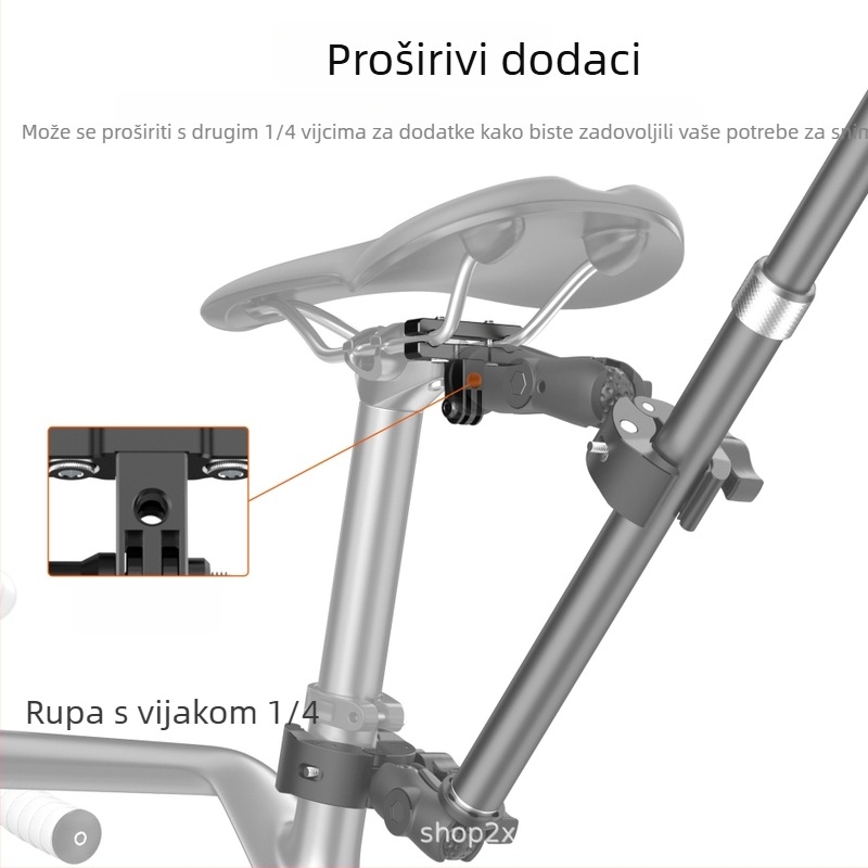 Wesport AL60 CNC aluminijski biciklistički nosač za action kamere — kompatibilan s GoPro, DJI, Xiaoyi, Insta360; laserski graviran logo; paket uključuje klip za sjedalo, adapter i T-vijce