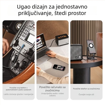 Kutni AUX kabel 3,5 mm za auto – zlatno premazan, CCA jezgro, vlaknasta žica, BV certifikat