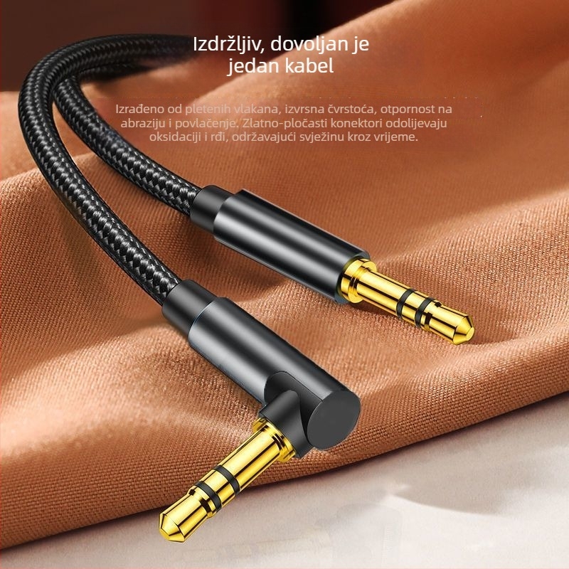 Kutni AUX kabel 3,5 mm za auto – zlatno premazan, CCA jezgro, vlaknasta žica, BV certifikat