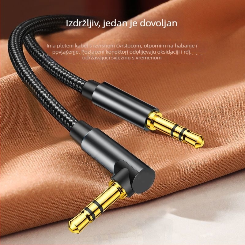 Kutni AUX kabel 3,5 mm za auto – zlatno premazan, CCA jezgro, vlaknasta žica, BV certifikat