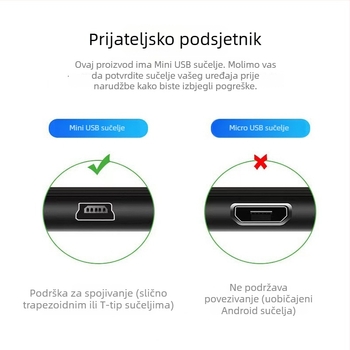 USB kabel za podatke A/5p T-port s Mini USB sučeljem za vozilo; bakrena žica, injekcijsko lijevanje, duljine 1,5/3/5/10 m