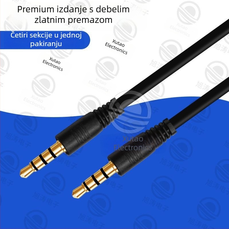 3,5 mm audio kabel, muški‑na‑muški, četiri vodiča, AV linija, zlatno pozlaćeni konektori, optičko vlakno, MP3 kompatibilan