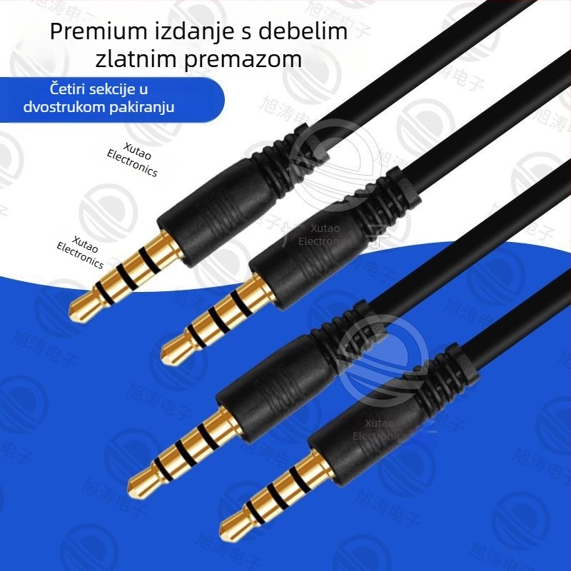 3,5 mm audio kabel, muški‑na‑muški, četiri vodiča, AV linija, zlatno pozlaćeni konektori, optičko vlakno, MP3 kompatibilan